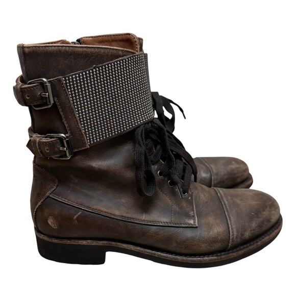 Sundance Brown Studded Leather Combat Boots Women’s Size 38 (US 7.5 - Picture 1 of 6